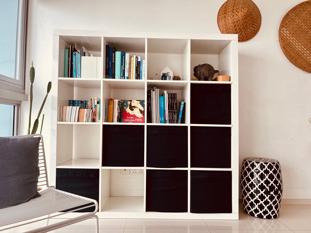 IKEA KALLAX white with black drawers, Furniture & Home Living ...