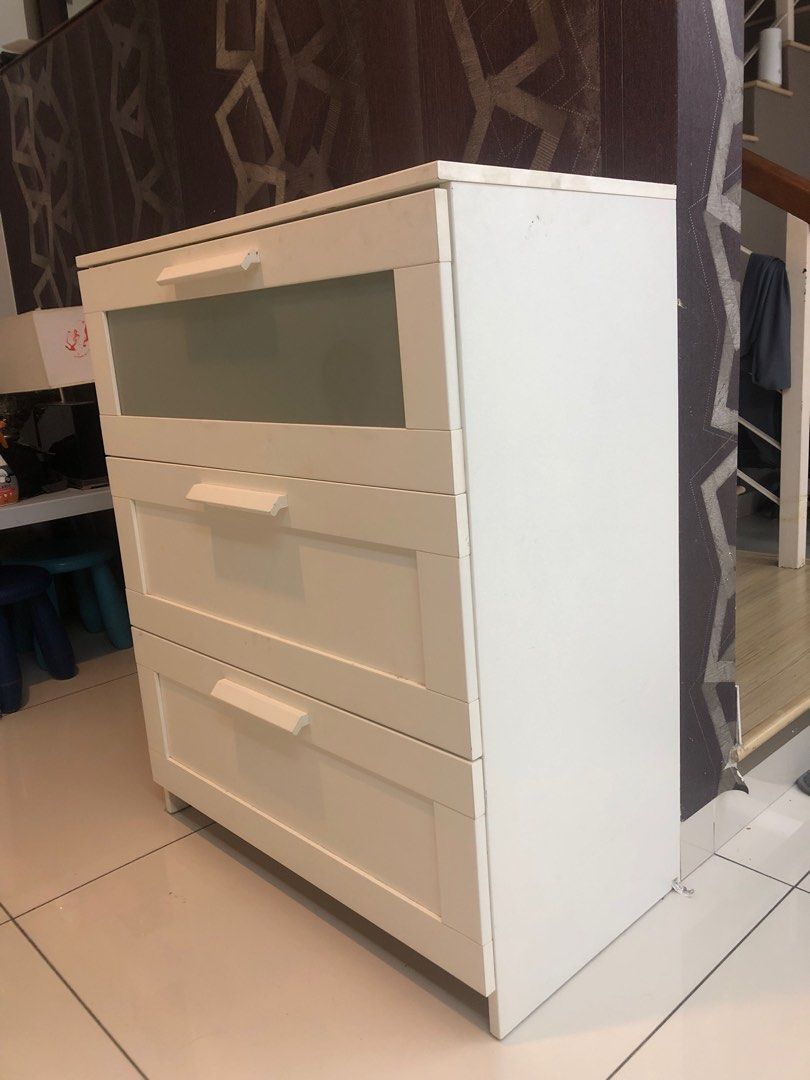 IKEA White Wood 3 Drawers Set Good Condition, Furniture & Home Living, Furniture, Shelves