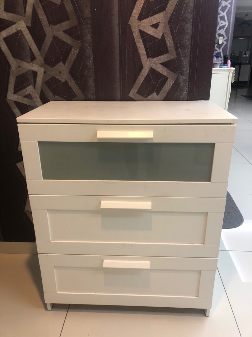IKEA White Wood 3 Drawers Set Good Condition, Furniture & Home Living, Furniture, Shelves