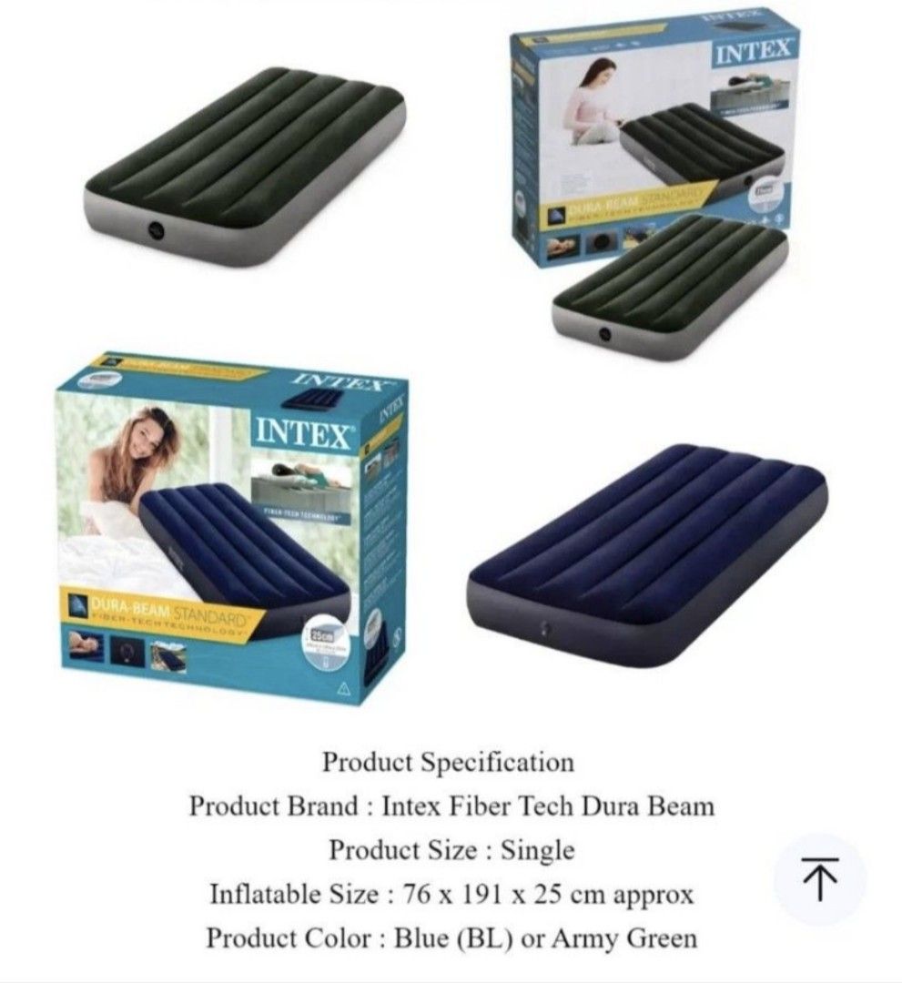 Intex Single Air Mattress Dura Beam Standard, Furniture & Home Living