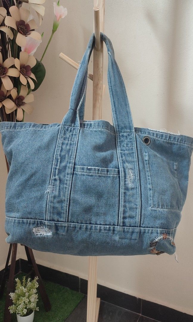 Large denim tote bag best sale