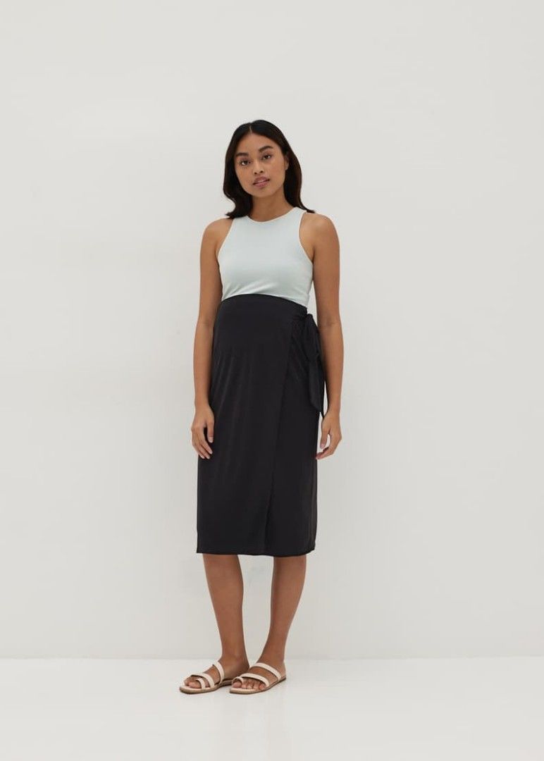 LB Eleina maternity elastic skirt love bonito black wrap tie sash
