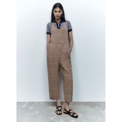 Zara checked jumpsuit on sale