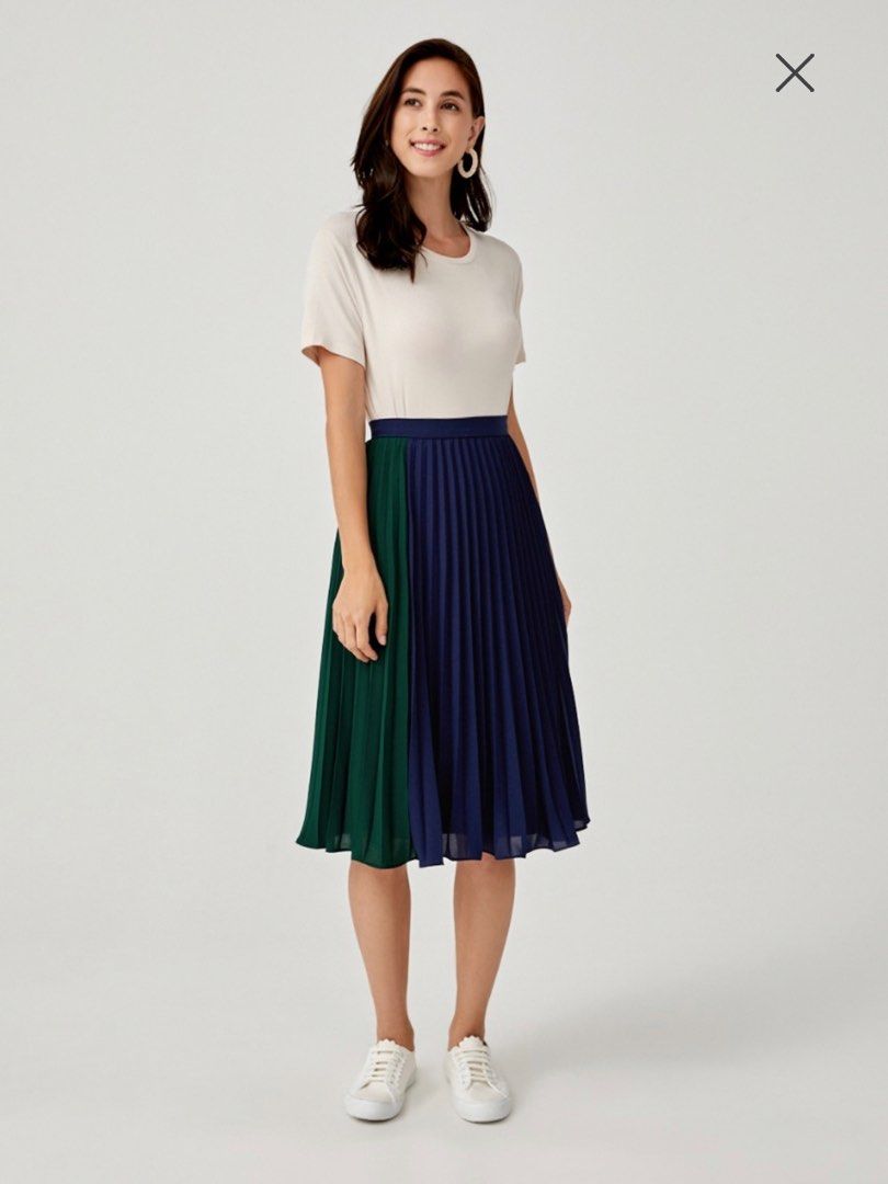 Love Bonito Alona Colourblock Pleated Midi Skirt Navy Blue XS