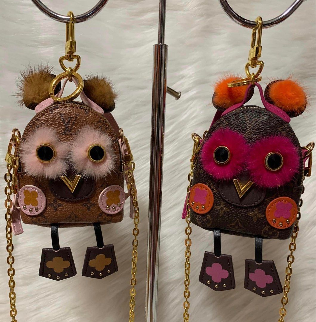 LV Mini Backpack Charm, Owl, Mink Fur Backpack Keychain Pendant uvNA