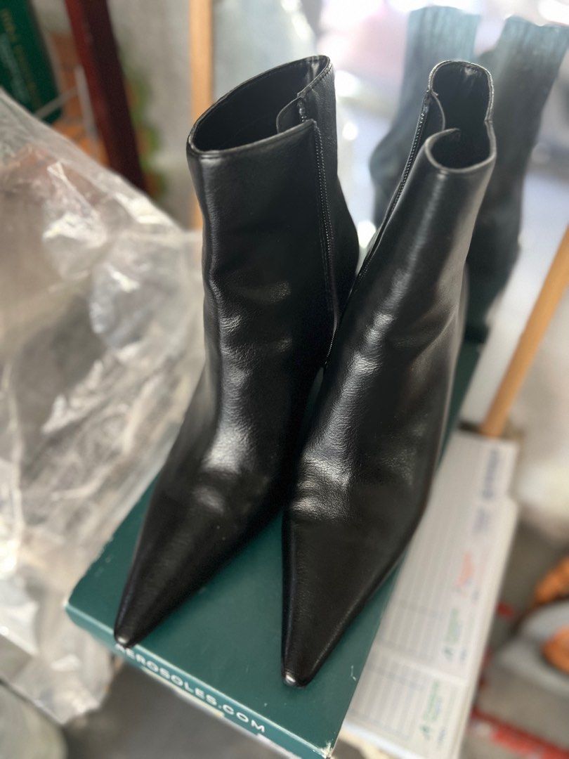 Mango leather pointed ankle boots clearance