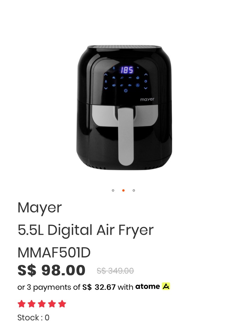 Mayer 5.5L Digital Air Fryer, TV & Home Appliances, Kitchen Appliances