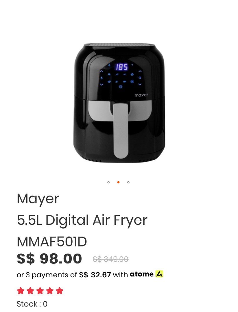 Mayer 5.5L Digital Air Fryer, TV & Home Appliances, Kitchen Appliances, Fryers on Carousell