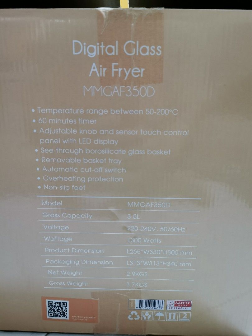 Mayer Air Fryer (Paradise by Mayer), TV & Home Appliances, Kitchen