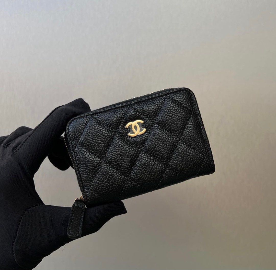 NEW Chanel Zip Around Card Holder Caviar Black / Ghw, Luxury, Bags