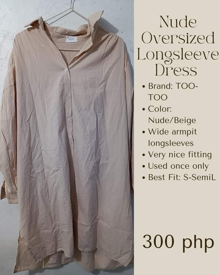 Repriced!! Nude Oversized Longsleeve Dress (Too-Too), Women's Fashion,  Dresses & Sets, Dresses on Carousell