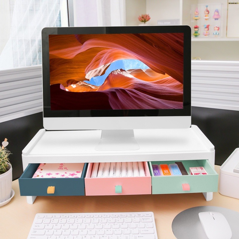 Office Desktop Monitor Rack/Stand with Keyboard Storage, Computers ...