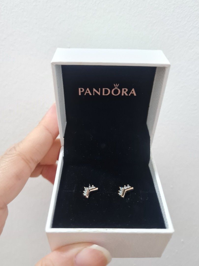 PANDORA Tiara wishbone earrings ear stud, Women's Fashion, Jewelry