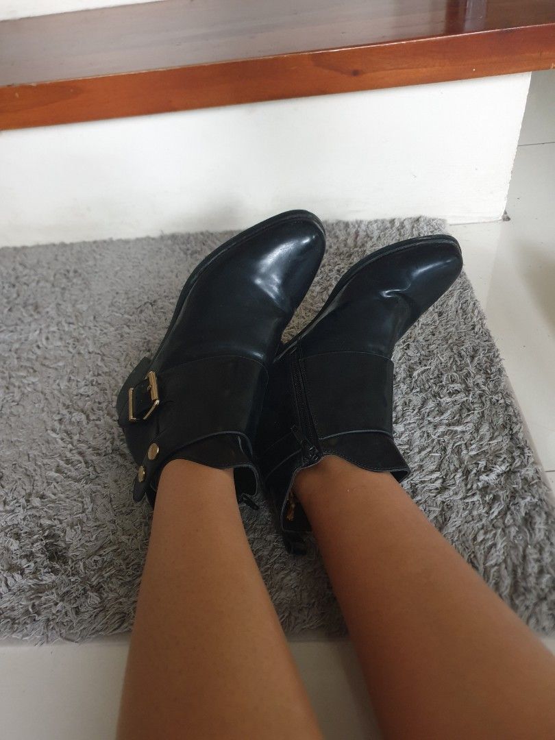 PARFOIS mid cut black patent leather boots cm, Women's