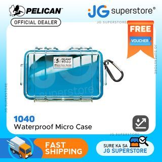 Pelican 1040 Micro Case Waterproof Shockproof Dustproof Clear Hard Casing with Rubber Liner, Automatic Pressure Purge for Phones Small Electronics (Blue) | JG Superstore