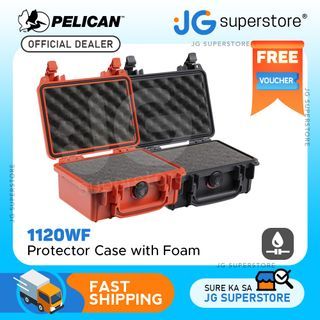 Pelican 1120 Protector Case Watertight Crushproof Dustproof Hard Casing with Foam, Automatic Purge Valve, IP67 (Black, Orange) | JG Superstore