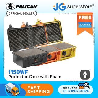 Pelican 1150 Protector Case Watertight Crushproof Dustproof Hard Casing with Foam, Automatic Purge Valve, IP67 (Black, Orange, Yellow) | JG Superstore