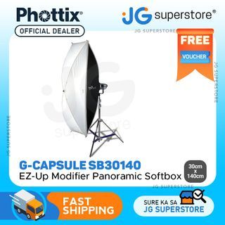 Phottix PH83727 G-Capsule 30 x 140cm EZ-Up Modifier Panoramic Rectangular Softbox with One Push Release Unlock Button, Heat-resistant Fabric Material and Bowens Mount for Photography | JG Superstore