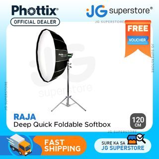 Phottix Raja 120cm Deep Quick-Folding Umbrella Style Round Softbox with Removable Front Face, Interior Baffle and Bowens S-Mount for Photography | PH82729 | JG Superstore