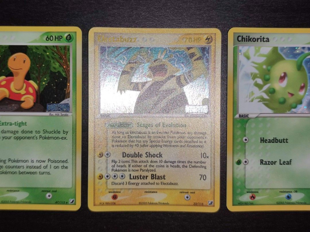 Pokemon Electabuzz, Chikorita & Shuckle EX Unseen Forces (Stamped), Hobbies  & Toys, Toys & Games on Carousell