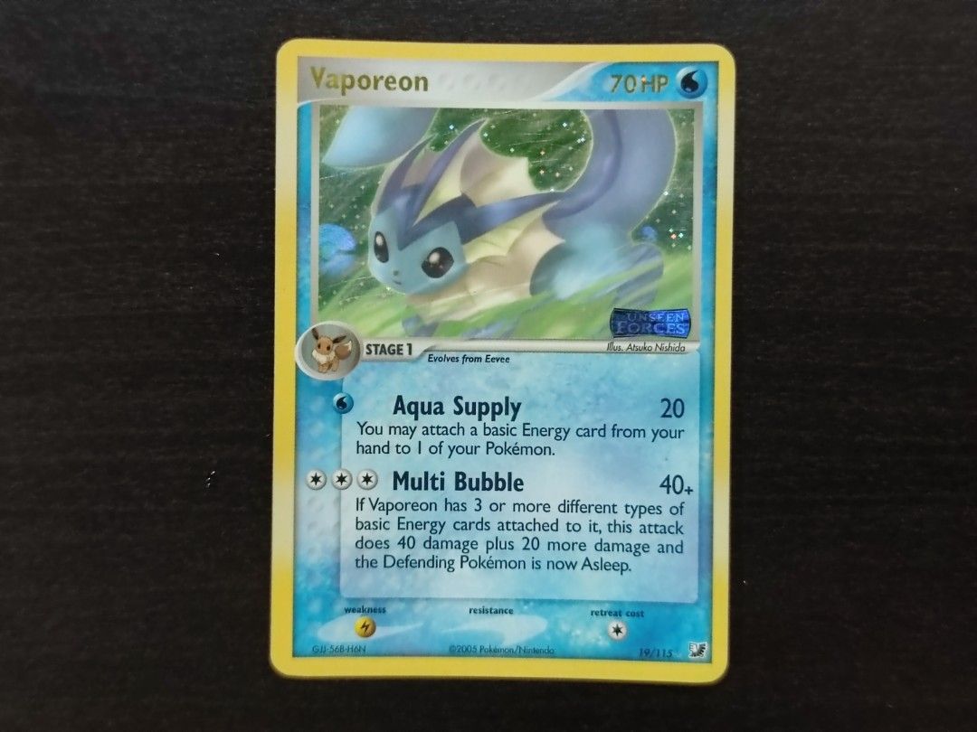Pokemon Vaporeon 19/115 EX Unseen Forces Reverse Holo (Stamped), Hobbies &  Toys, Toys & Games on Carousell