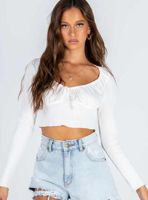 Princess Polly Pamelia White Long Sleeve Top, Women's Fashion