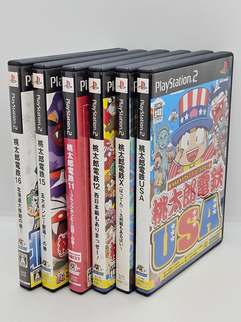 生まれのブランドで Ps2 game 桃太郎電鐵USA , X ,11,12,15,16，一套6集, 電子遊戲 カード、テーブル