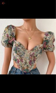 Puff-sleeved corset crop top (L)