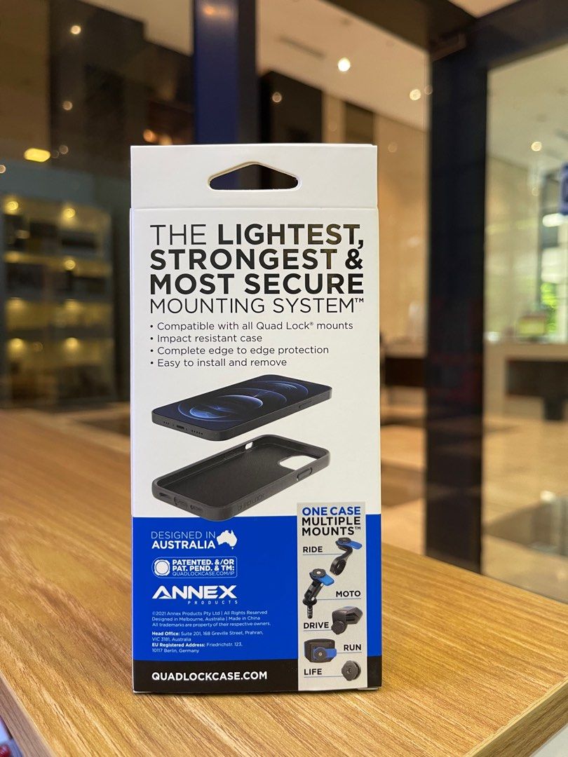 Quad Lock iPhone 12/12 Pro Case (Category: Cases & Sleeves) located in Pasig City. Submitted by techpartnerph (Listing ID 1242121808, Image 2). Description: Lowest in the market! Quad Lock iPhone 12/12 Pro Case ₱ 1,650.00 Original, Brand-new, and sealed From Australia 5 days store warranty 1 year Manufacturer warranty You should only get from someone with a store for your assurance. See store address below. Other Quad lock accessories, mounts, an