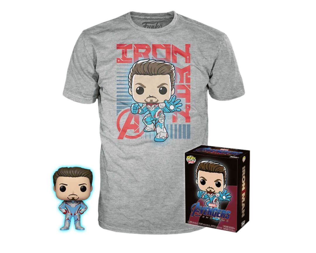Ready stock Avengers 4 Endgame Iron Man Glow in the Dark T Shirt Box Set funko pop special edition