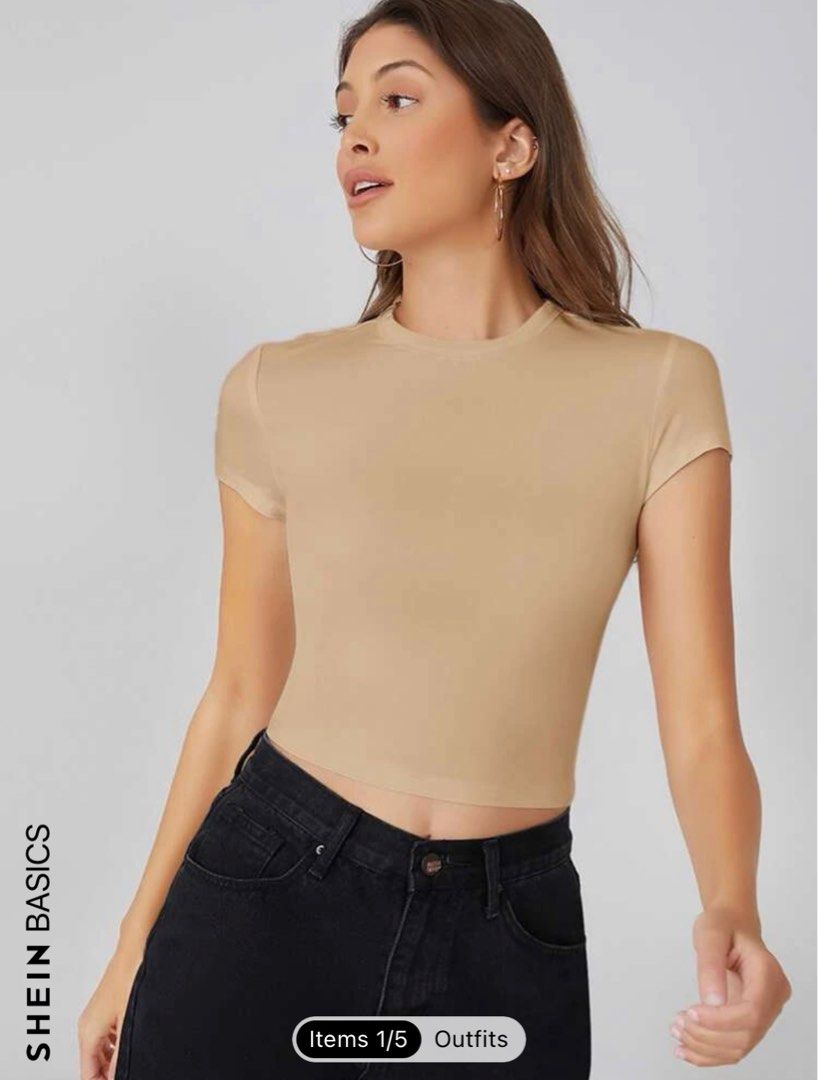 SHEIN semi crop top (BUNDLE OF TWO) Medium (Category: Blouses) located in Quezon City. Submitted by imchachi (Listing ID 1241987877, Image 2). Description: Brnach new With tag Size: MEDIUM Color: White and apricot Rfs: wrong size ordered.