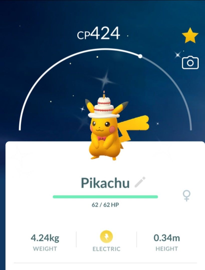 Shiny Pikachu with Party Hat Pokemon Go, Video Gaming, Gaming