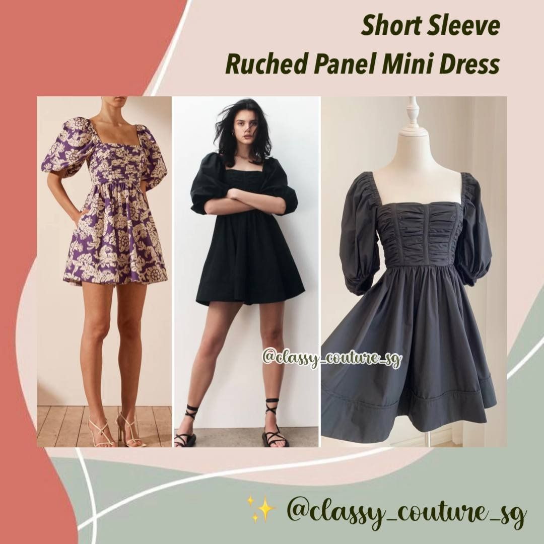 Mareva Short Sleeve Ruched Panel Mini Dress, Black, Dresses
