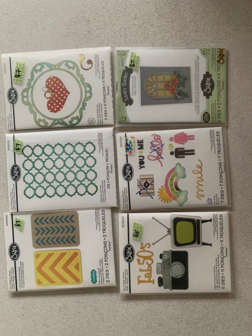 Sizzix Thinlits (Category: Craft Supplies & Tools) located in Singapore. Submitted by kennethkwek (Listing ID 1242057712, Image 1). Description: 6 sets of Sizzix Thinlits for $30.