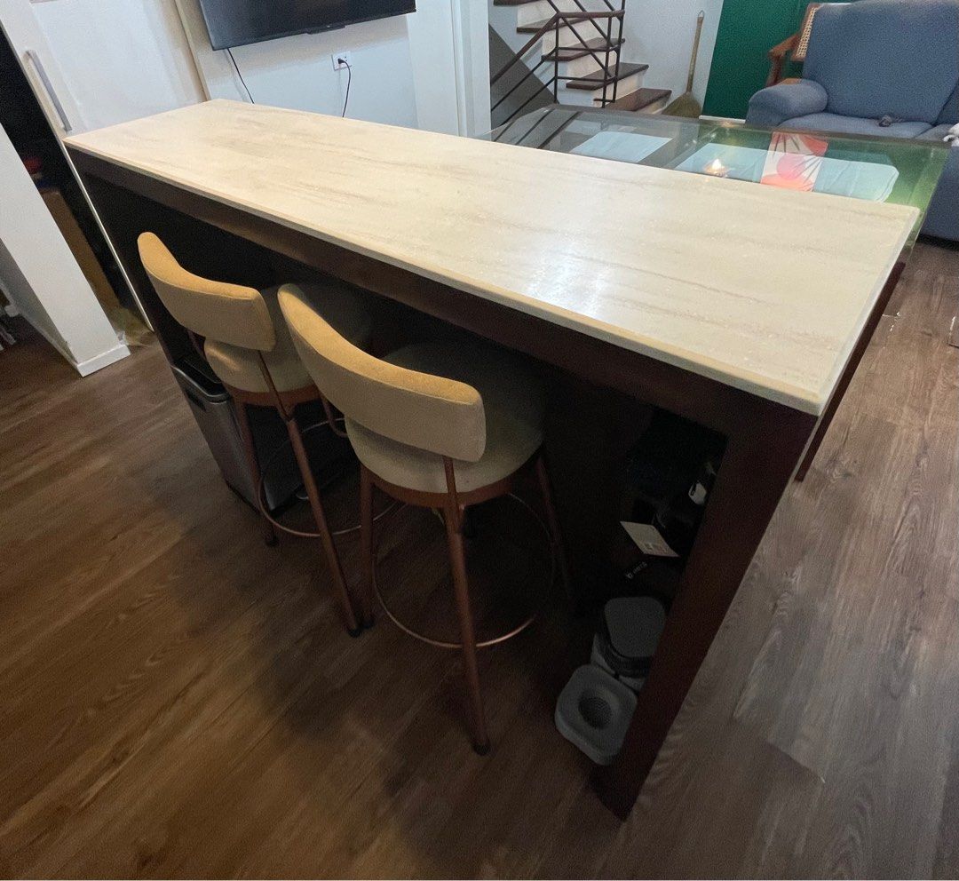 Solid Wood Dining Table with Counter (Category: Tables & Sets) located in San Juan City. Submitted by nellamij (Listing ID 1241979347, Image 3). Description: 6 seater dining table with bar table and 2 bar stools Table and bench are made of mahogany Table top is tempered glass Price is slightly negotiable Location: San Juan City .