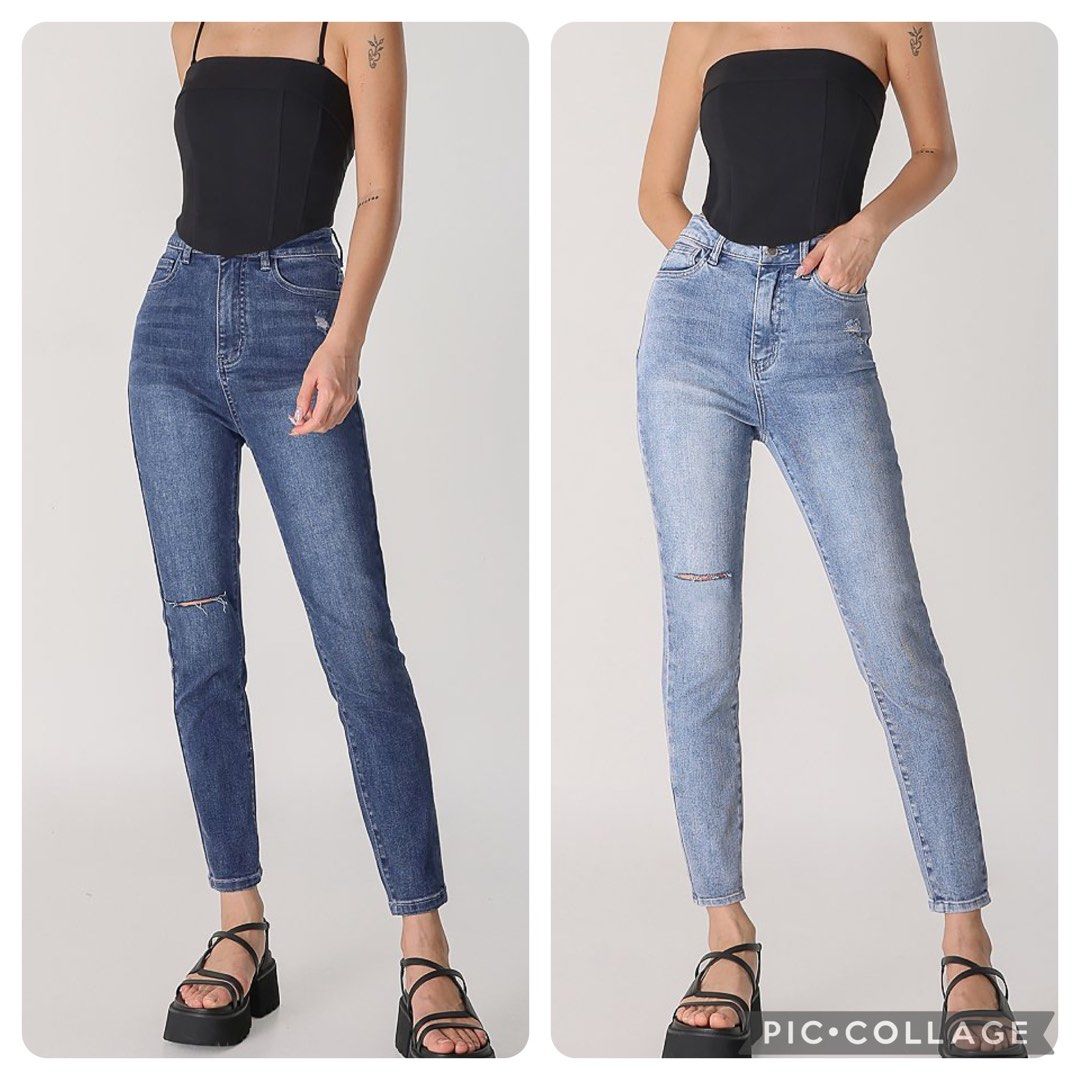 SPICE GIRL RIPPED SKINNY JEANS - PETITE (MID WASHED)