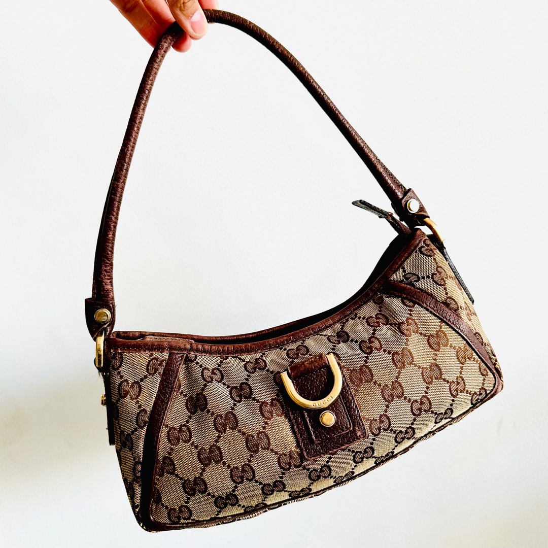 GUCCI Abbey D Ring Beige/Metallic Monogram Hobo Bag, Luxury, Bags & Wallets  on Carousell