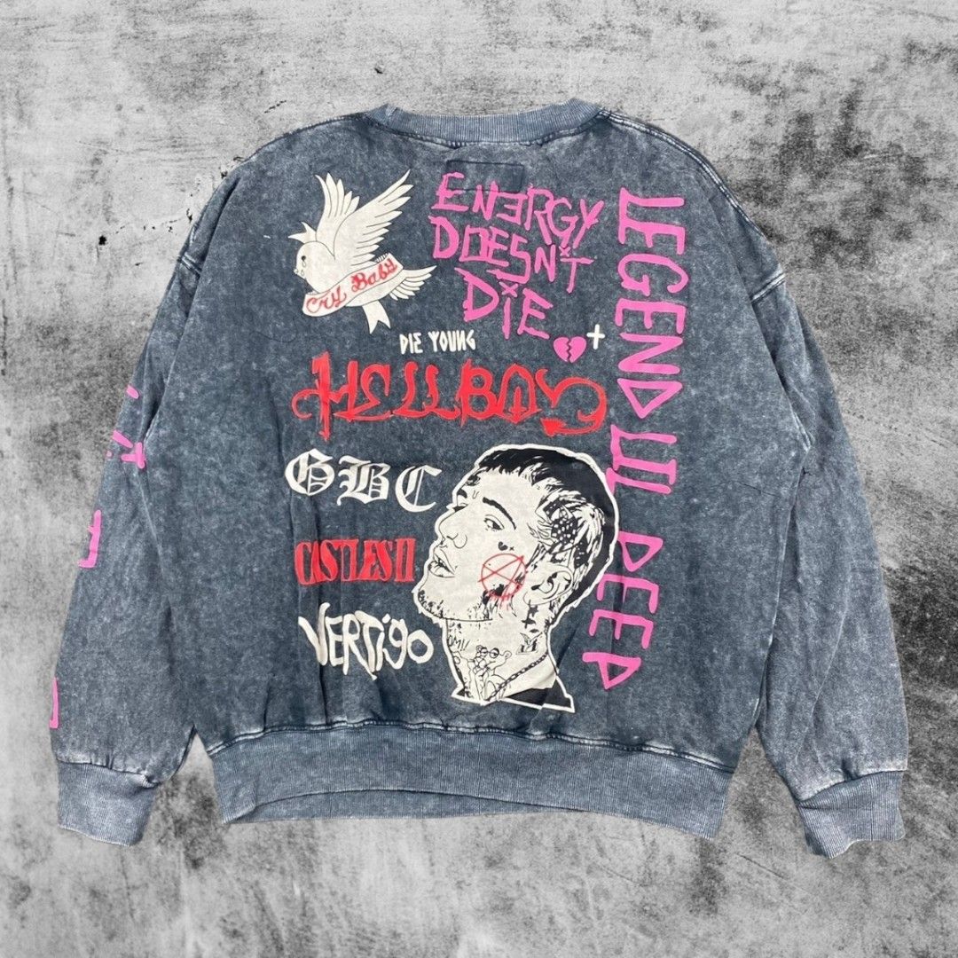 Sweater Crewneck Lil Peep Rapper Hip Hop Sandwash Abu, Fesyen Pria ...