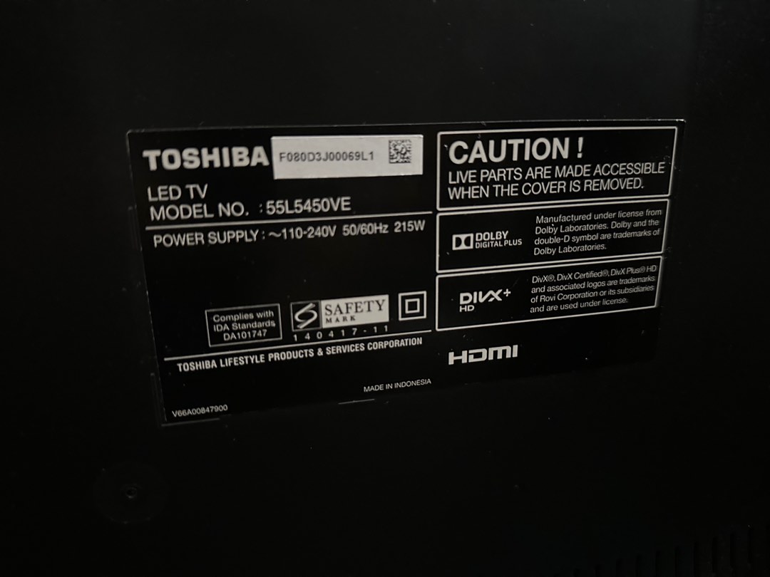 Toshiba 55 Inch TV (55L5450VE), TV & Home Appliances, TV