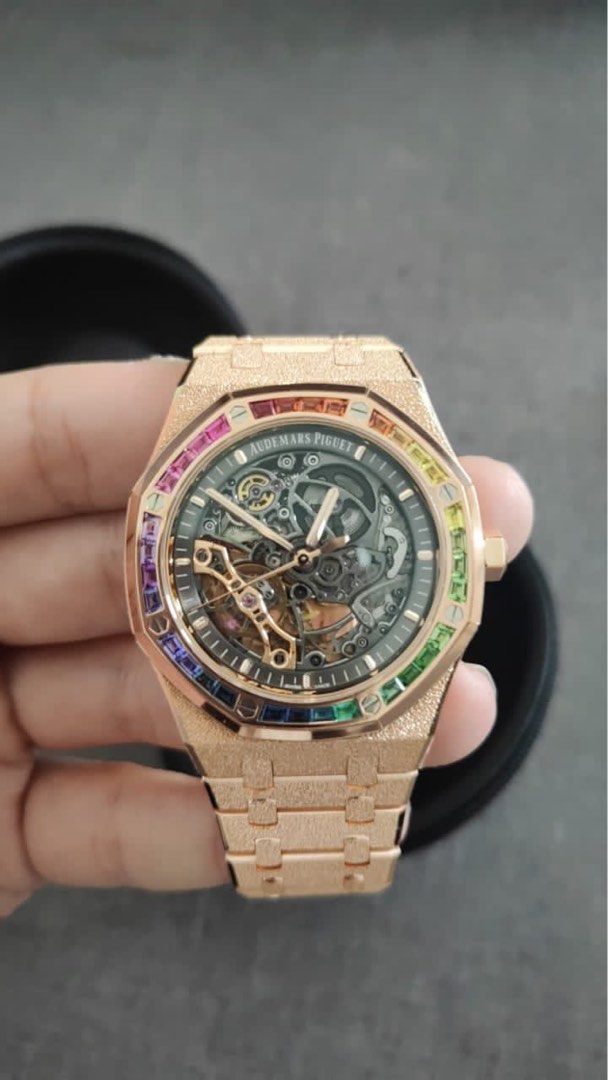 Audemars Piguet Royal Oak Frosted Rose Gold Double Balance Wheel Openworked  Rainbow Slate Grey 41mm Bracelet 15412OR.YG.1224OR.01 - BRAND NEW