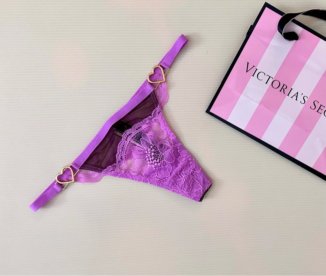 Victoria's Secret Lace Pink Heart Thong Panty, Women's Fashion