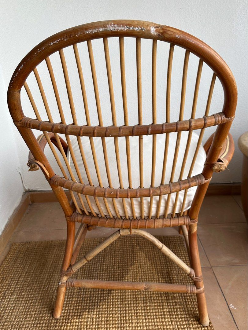 Vintage rotan rattan cane chair with cushion, Furniture & Home Living