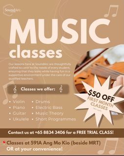 Violin Class / Piano Class / Guitar Class / Bass Class / Drums Class / Ukulele Class / Theory Class / Music Lessons by SoundArc