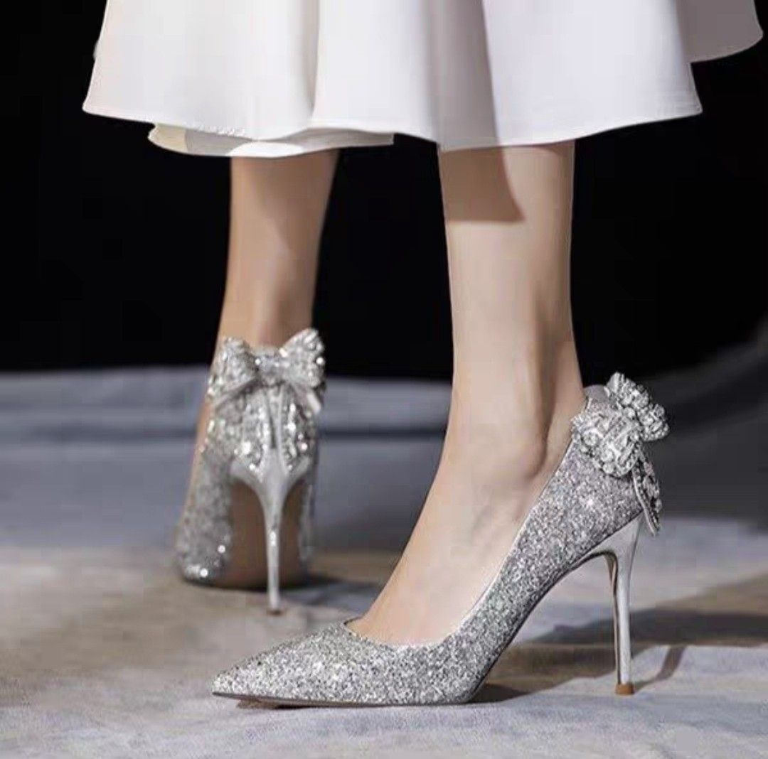 Silver high heel bridal shoes
