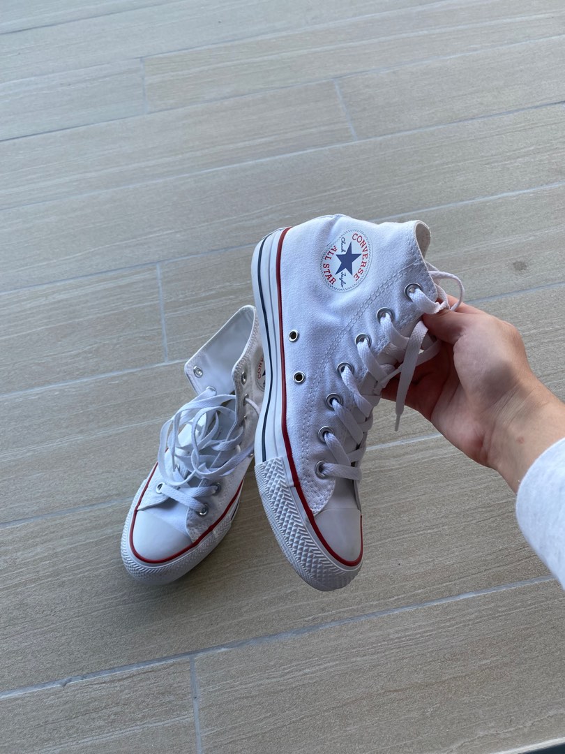 White converse high sales tops on feet