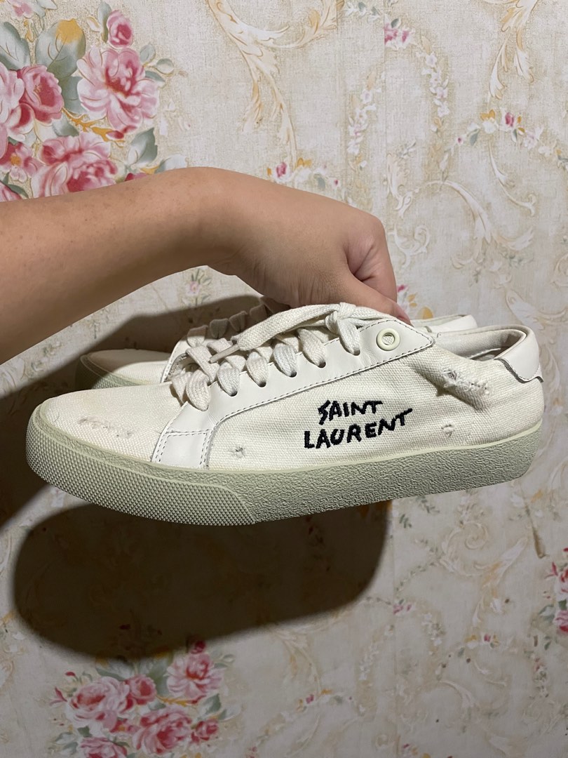 YSL COURT CLASSIC SL/06 EMBROIDERED SNEAKERS IN CANVAS AND LEATHER