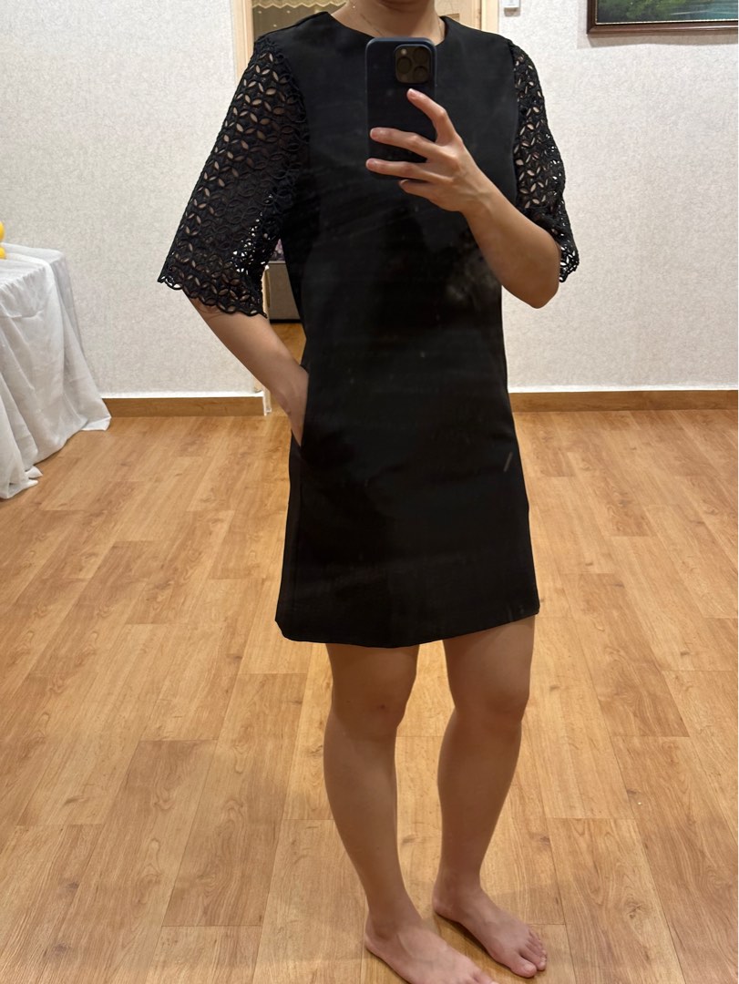 ZALORA black lace sleeve dress with side pockets Women s Fashion