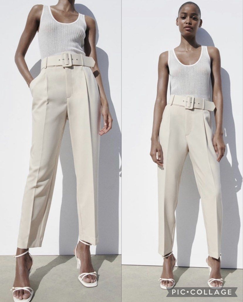 Zara high waisted pants with belt deals