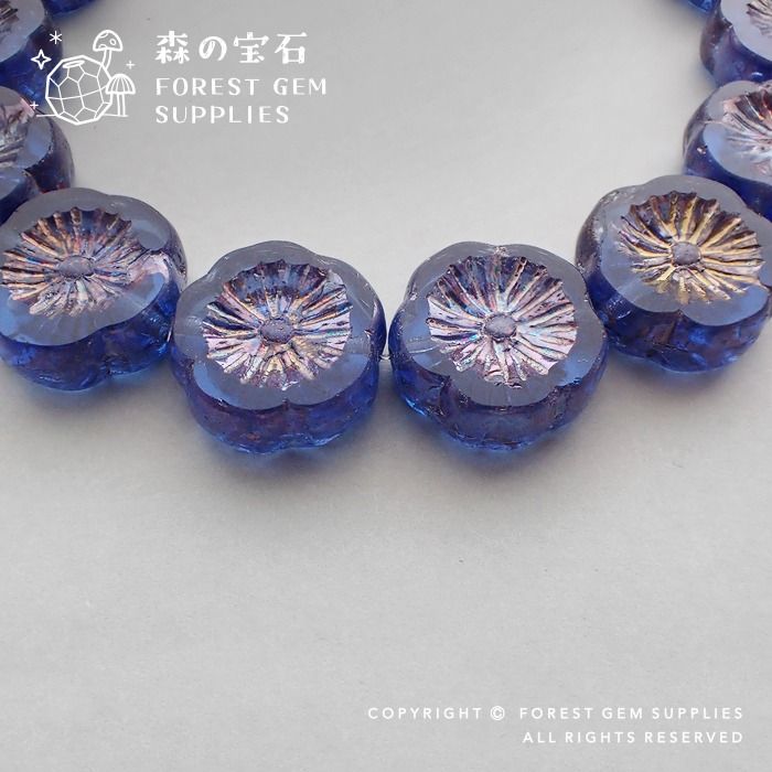 12mm Sapphire blue flower premium Czech glass beads purple AB