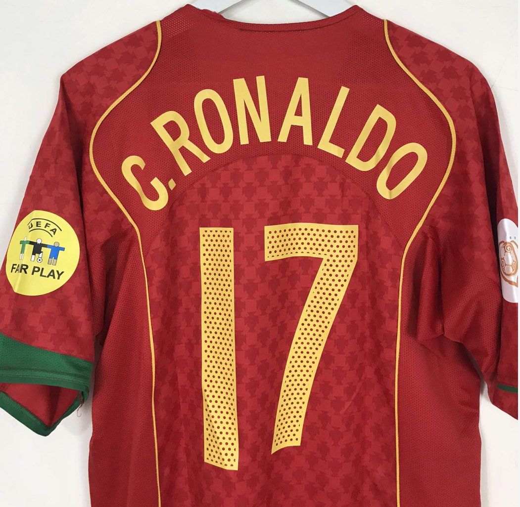 Portugal 2004 Retro RONALDO #17 Euro Cup Final Soccer Jersey - Size Large  Men